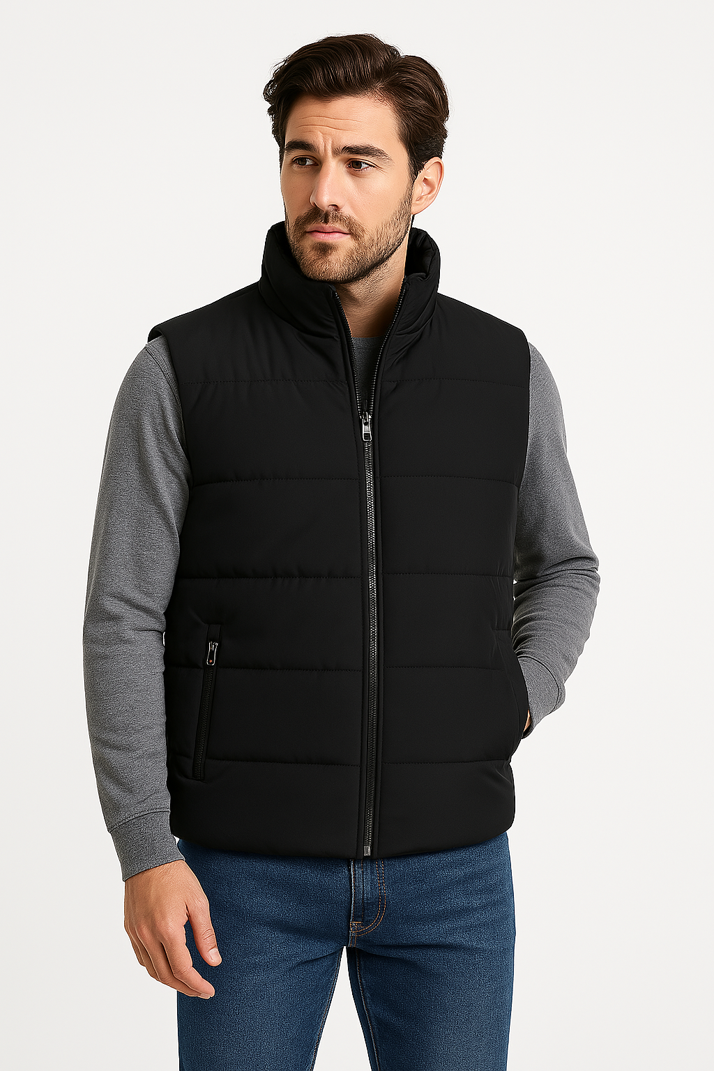 Sleeveless Puffer Jacket with Collar